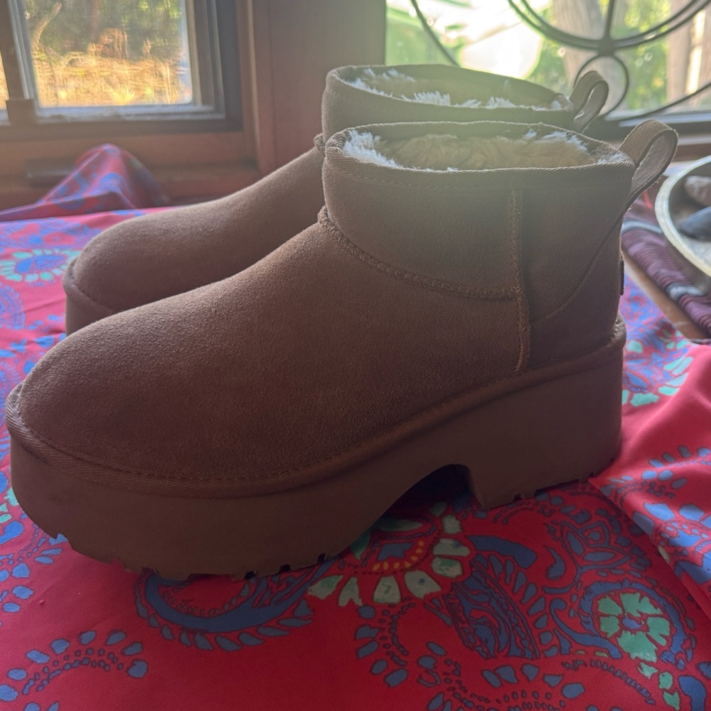 UGG Chestnut Suede Boots with Shearling